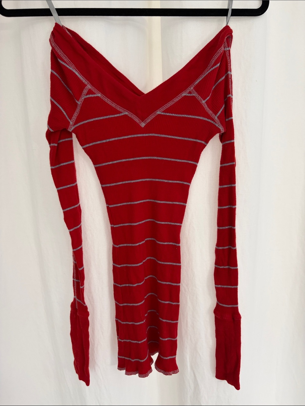 Free People Red Long-Sleeve Off-Shoulder Striped Top